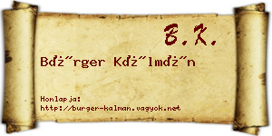 Bürger Kálmán névjegykártya